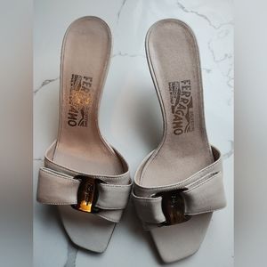 X SOLD X On Another Platform.  Salvatore Ferragamo Kitten Heel Sandals Cream